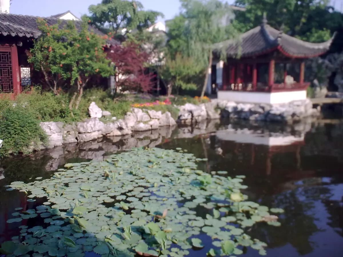 Pond, pavilion and planting in a classical Suzhou garden