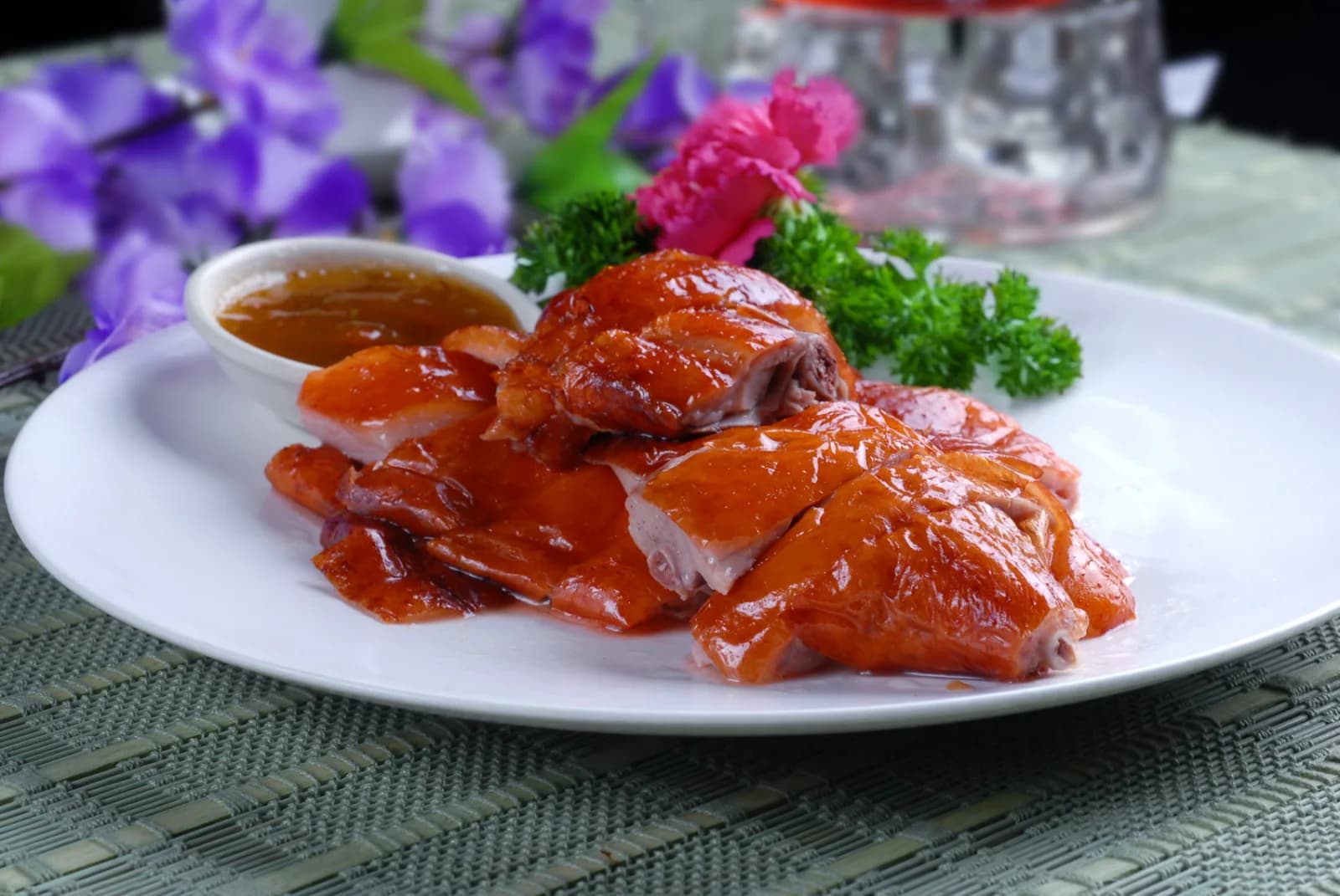 Hong Kong food represented by Cantonese roast goose with lacquered crisp skin