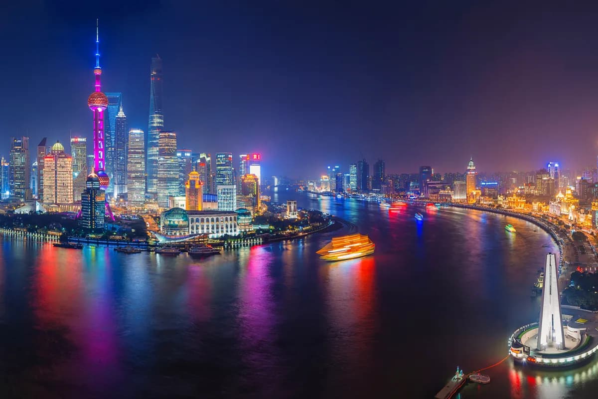 Shanghai Bund and Pudong skyline illuminated at night