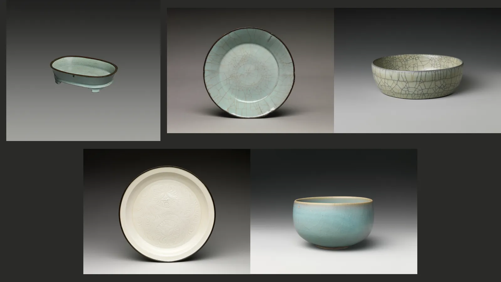 Five Great Kilns of Song China represented by Ru, Guan, Ge, Ding and Jun ceramic objects