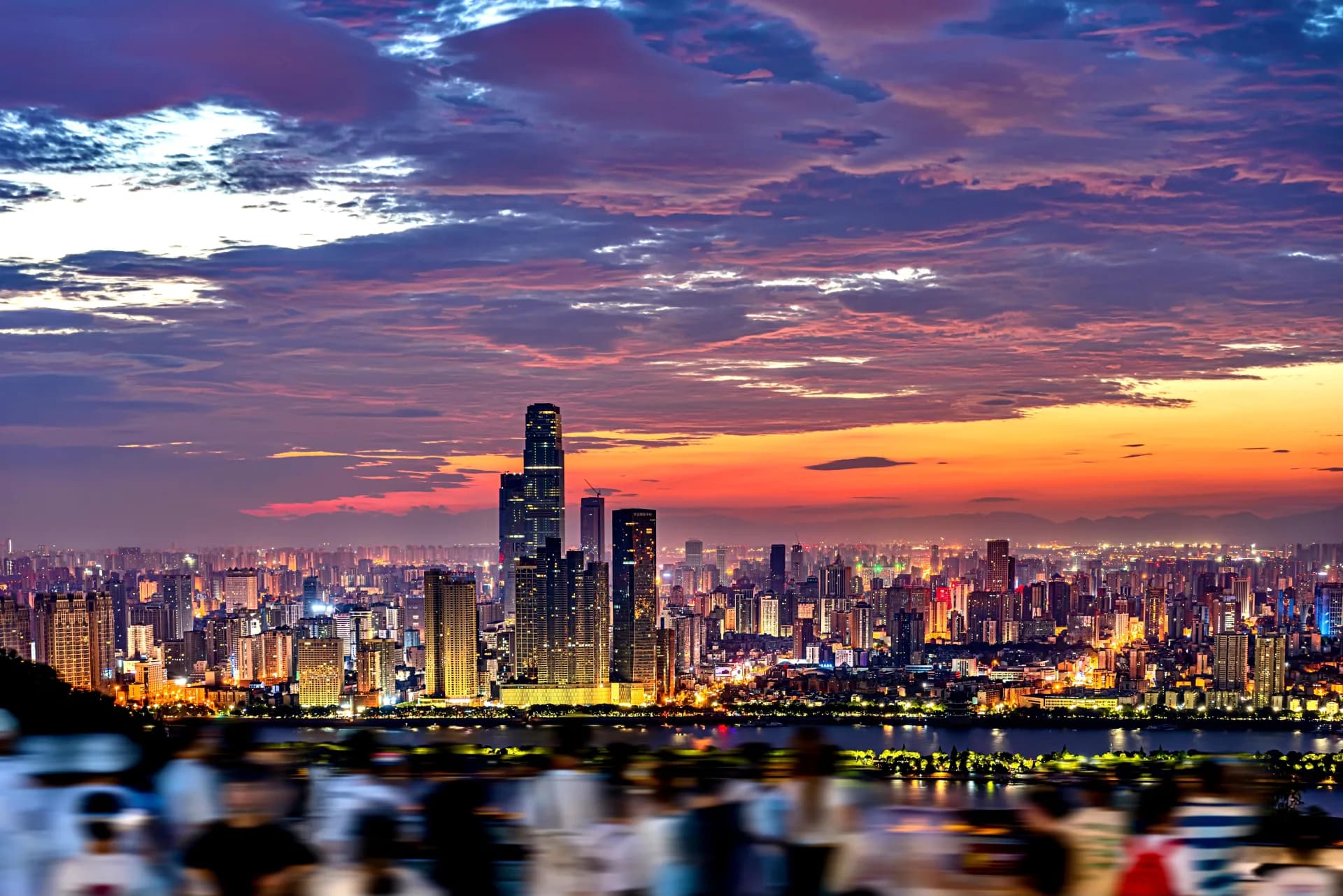 Changsha skyline across the Xiang River at night for a guide to the Changsha rap scene