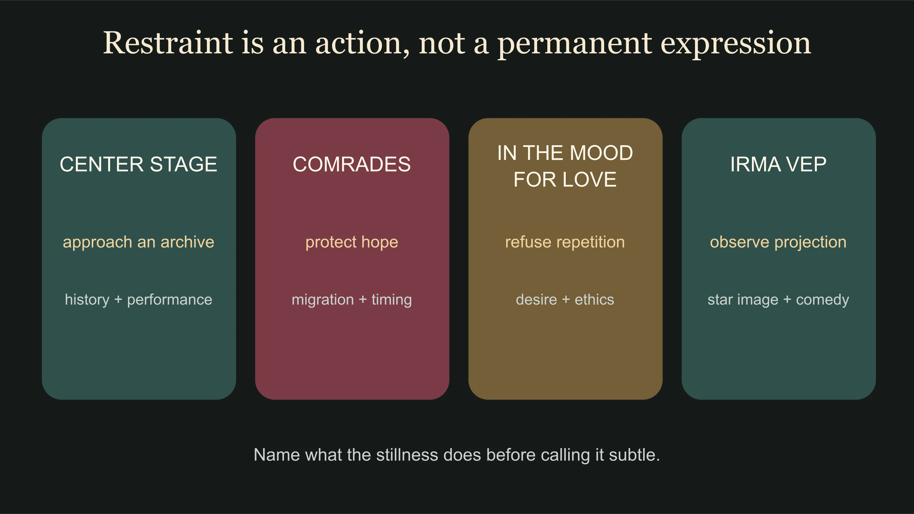 Maggie Cheung roles compared by the different social work performed by restraint