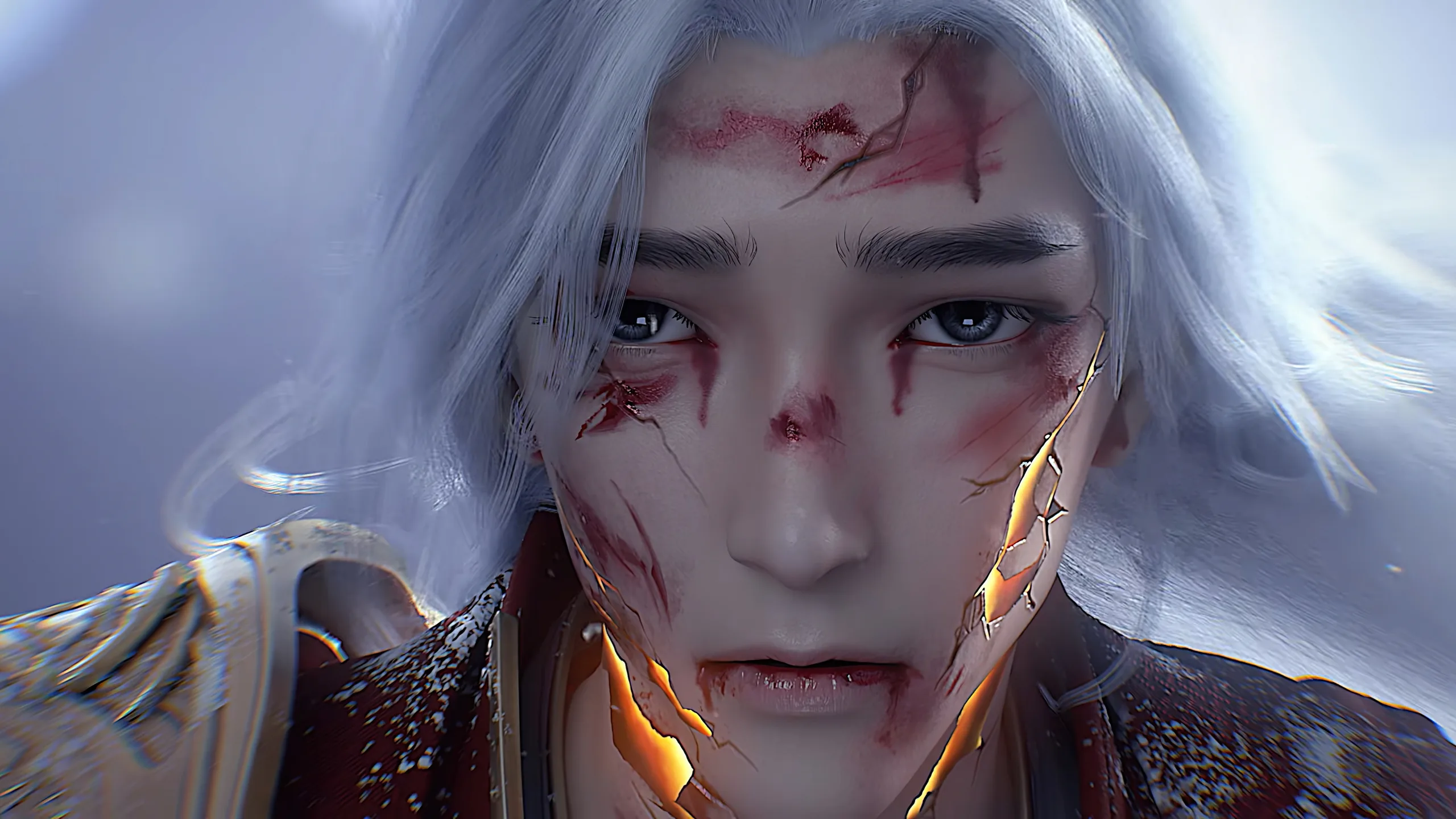 Shi Hao in a white-haired battle form in Perfect World donghua