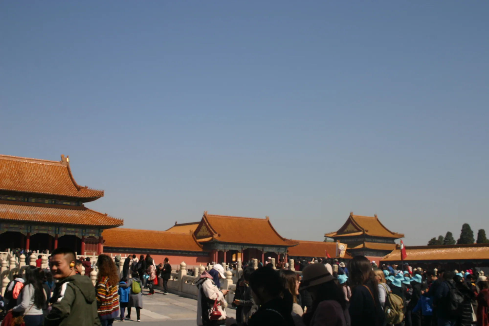 Several palace roofs in the Forbidden City showing different ridge lines, slopes and building scales