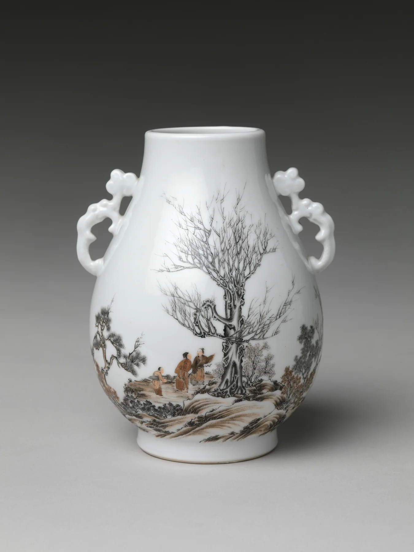 A documented 1930s-40s Jingdezhen porcelain vase with gentlemen in a landscape