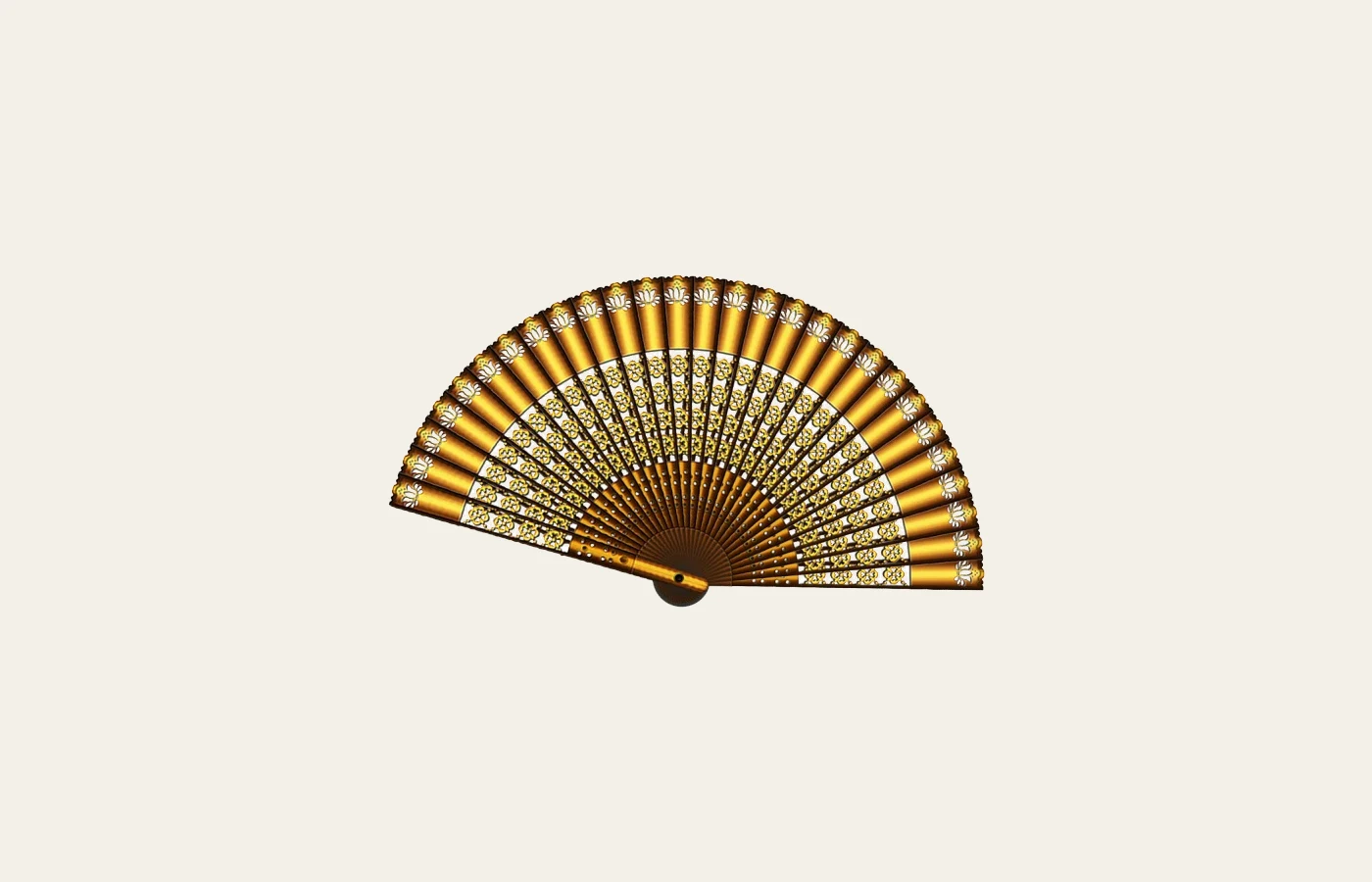A Chinese folding fan with gilded ribs arranged in a dense repeating rhythm