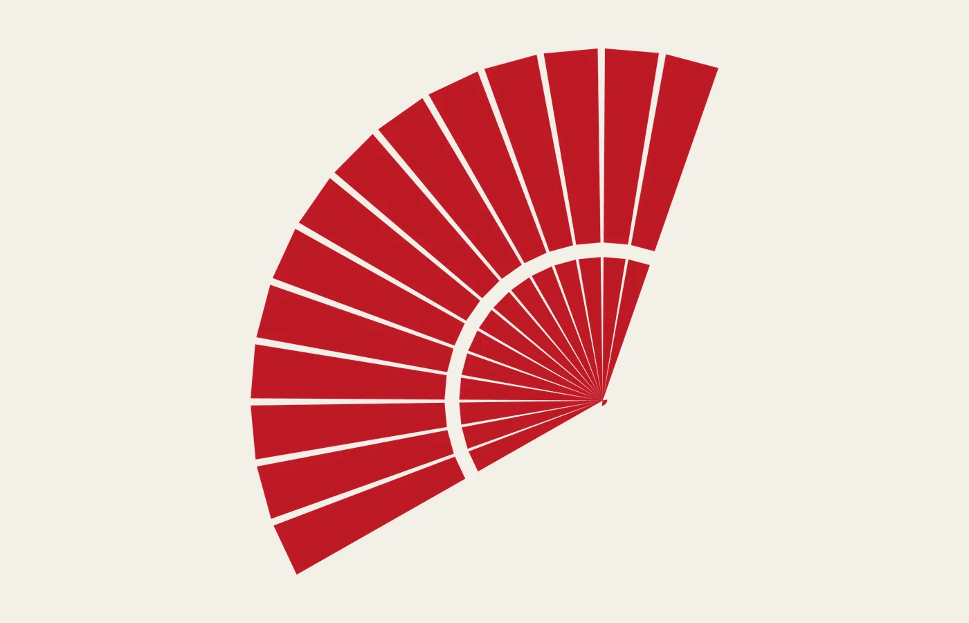 A red folding-fan diagram exposing the repeated ribs and the arc created around a single pivot