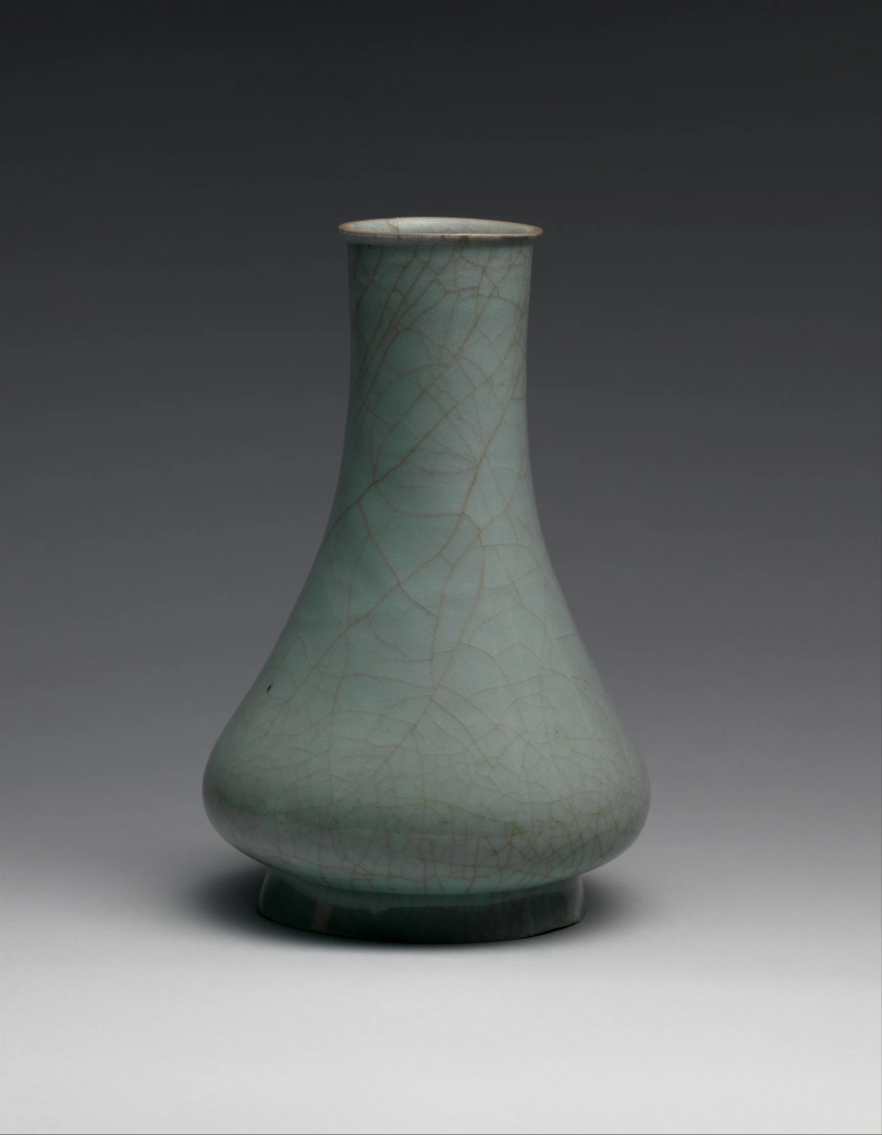 Southern Song Guan ware vase with crackled celadon glaze shown as a full upright form