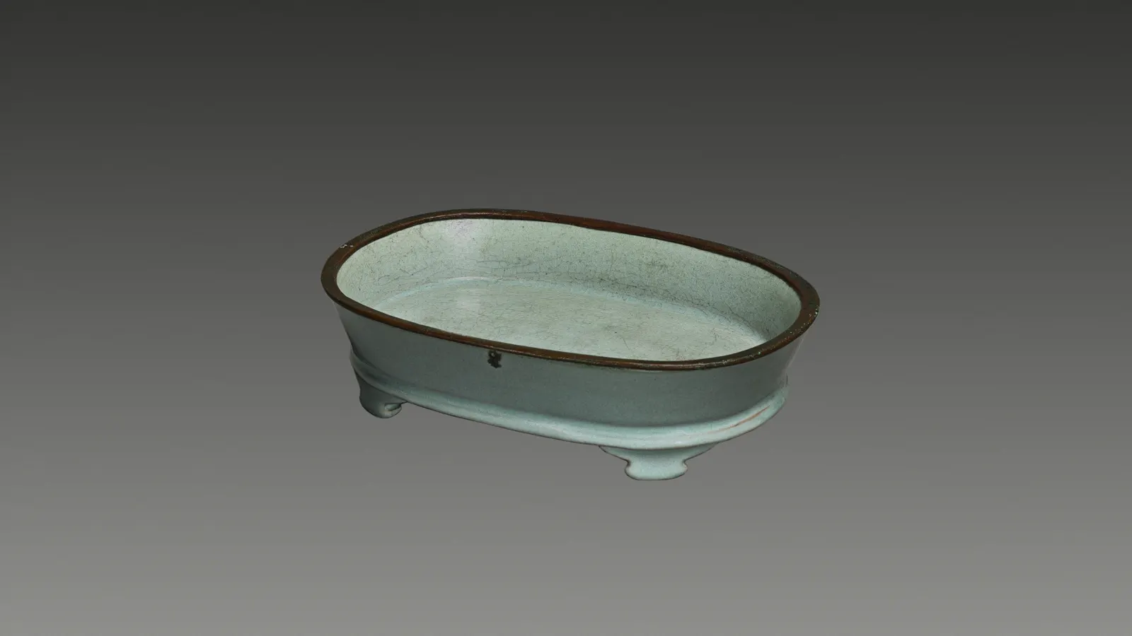 Northern Song Ru ware narcissus basin with a pale blue-green glaze and restrained oval form