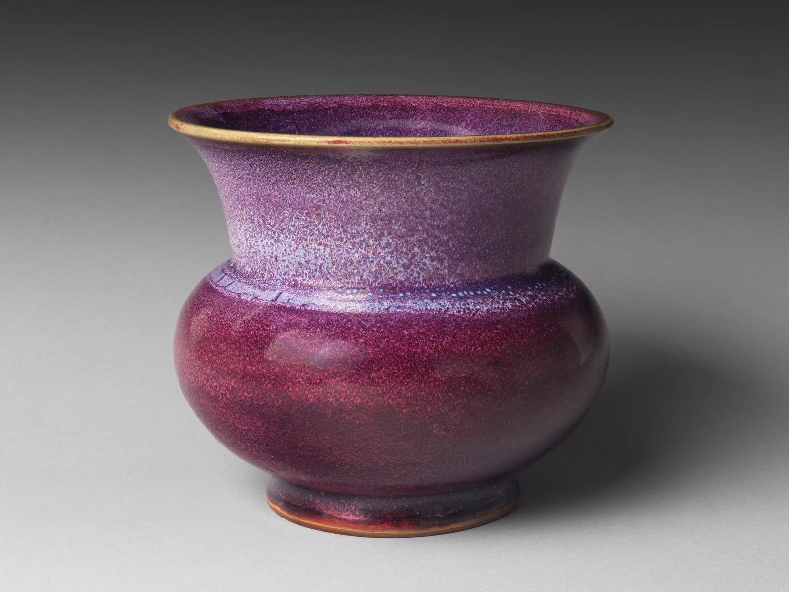 Early Ming numbered Jun flowerpot with a flared rim and variegated purple glaze