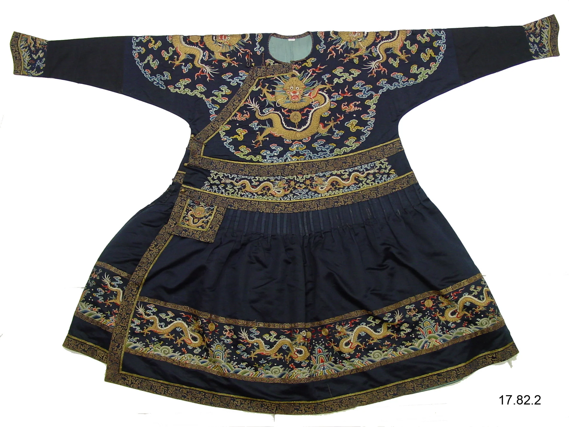 Qing robe of state with an asymmetric opening and small fastening points along the side