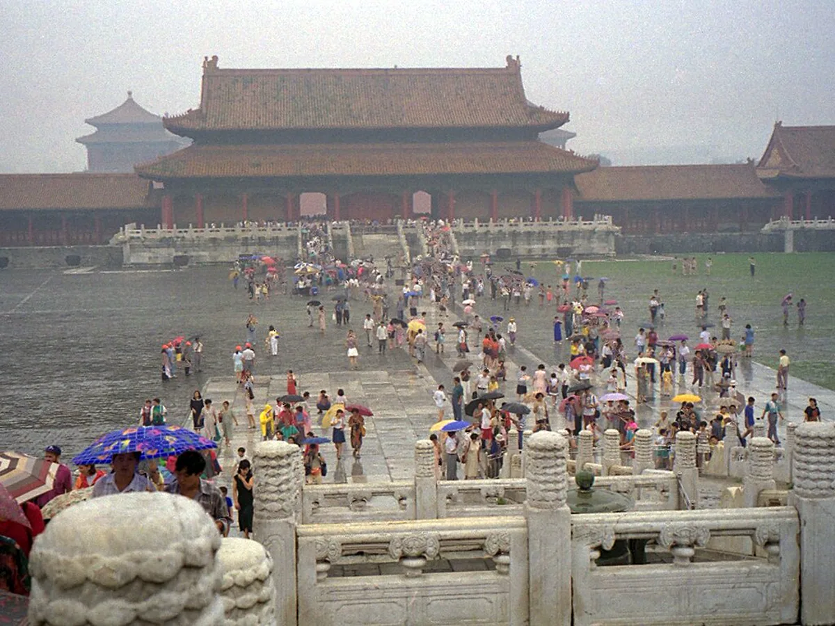 Courtyard and tiled palace roofs inside Beijing's Forbidden City