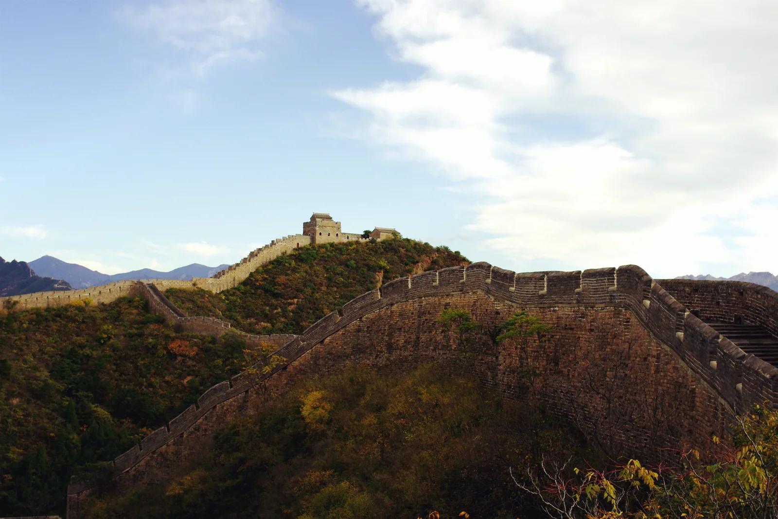 The Great Wall following a mountain ridge outside Beijing