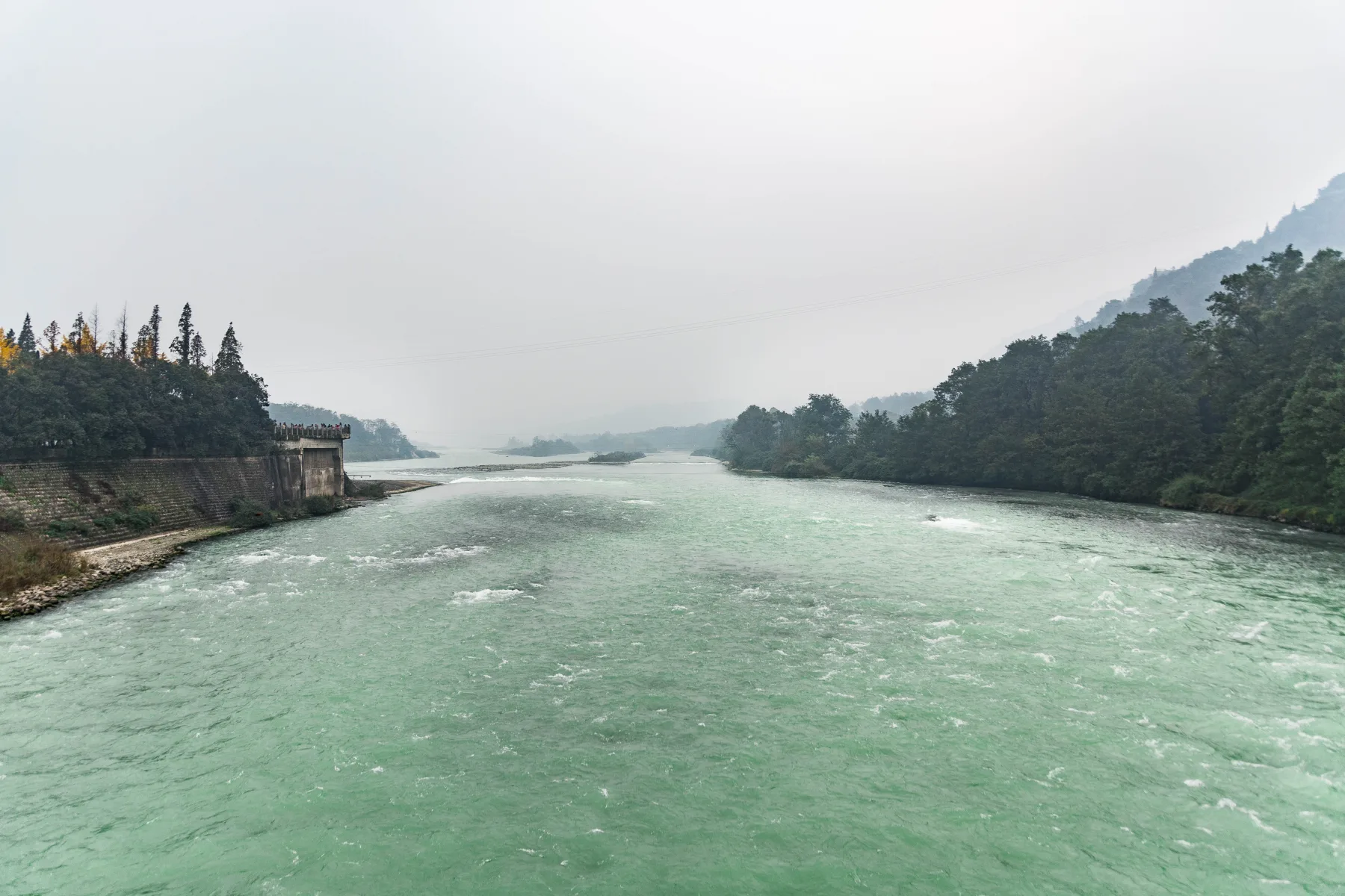 Channels and stone embankments at the Dujiangyan irrigation landscape