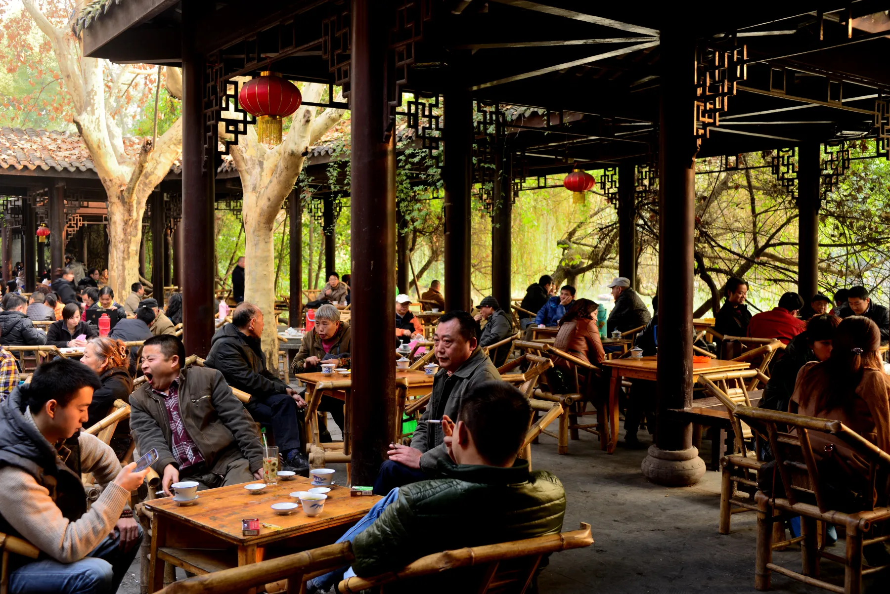 People spending unhurried time together at a Chengdu park teahouse, showing Chinese wellness as social rest rather than a miracle product