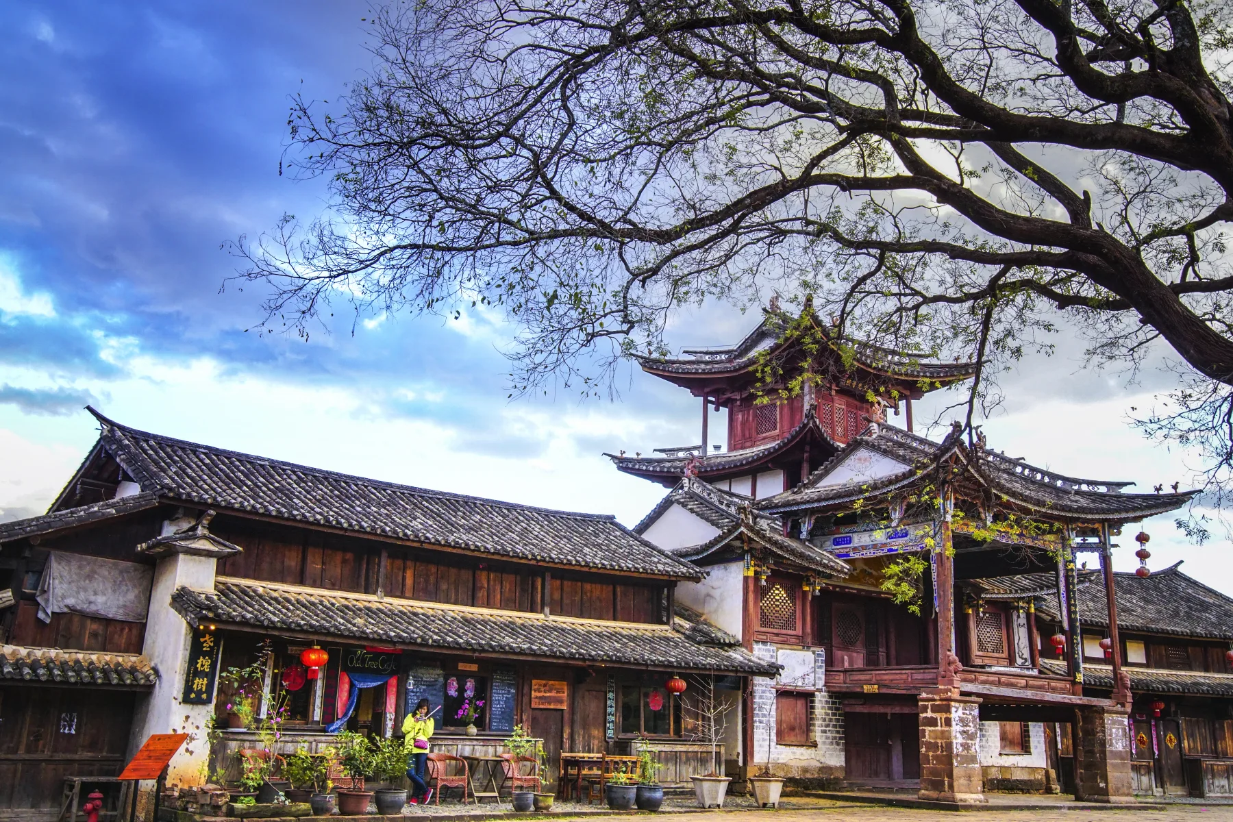 Stone street and historic buildings in Shaxi Old Town