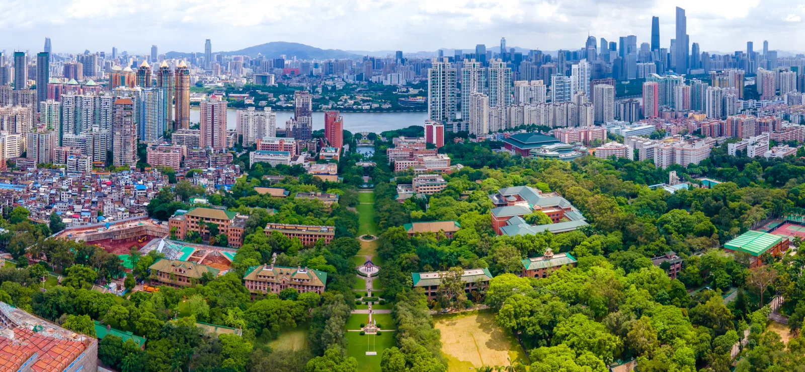 Green campus of Sun Yat-sen University within the dense Guangzhou cityscape