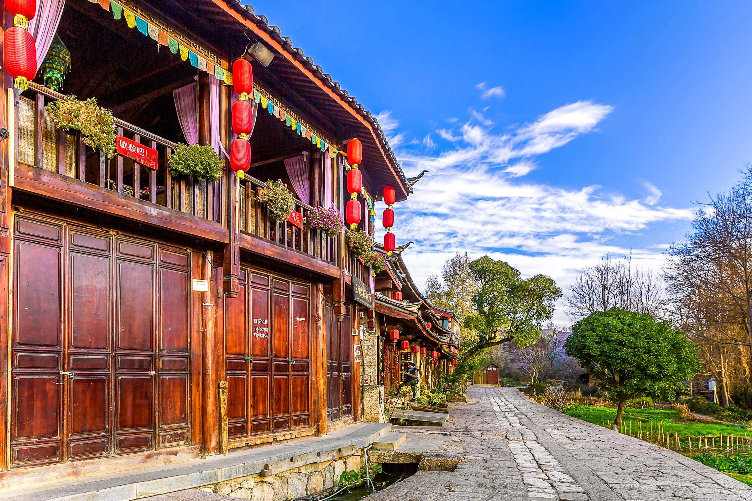 Quiet timber houses and stone lane in Shuhe near Lijiang