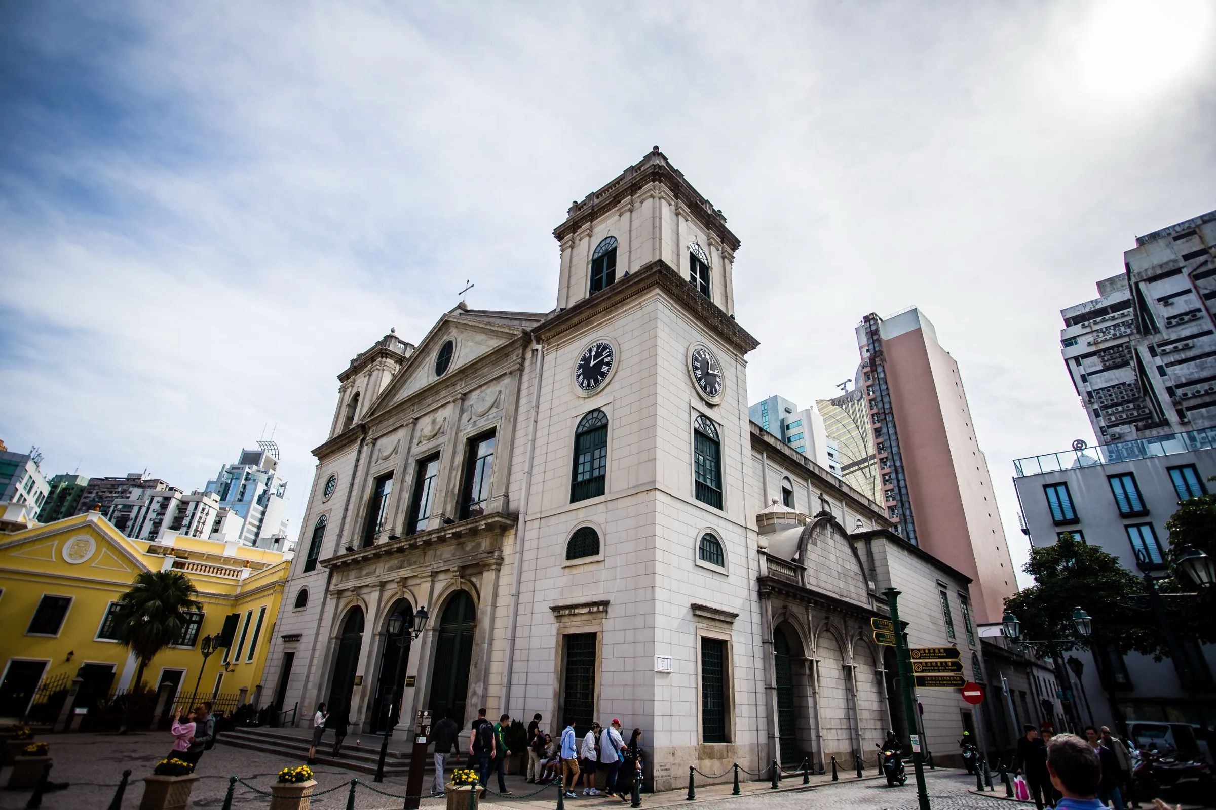 Historic Catholic church set within a dense Macau neighborhood