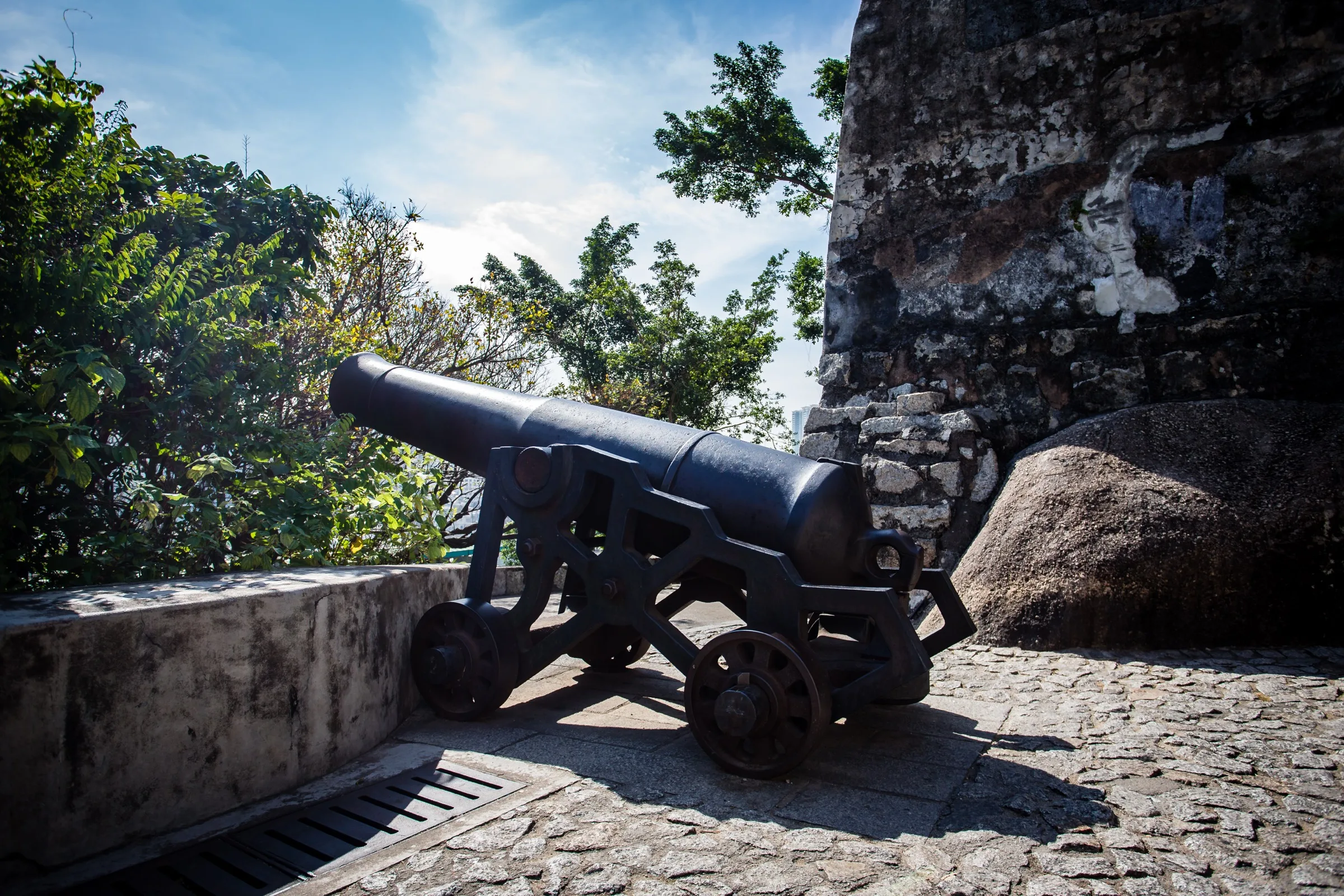 Historic cannon at Mount Fortress overlooking Macau