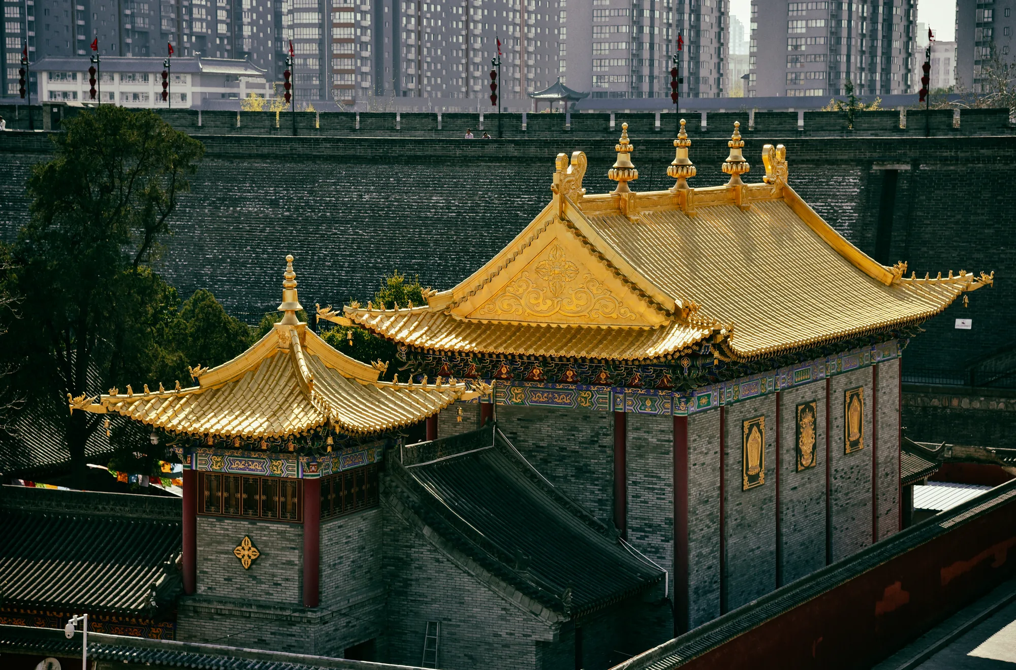 Colorful roofs and courtyard buildings at Guangren Temple