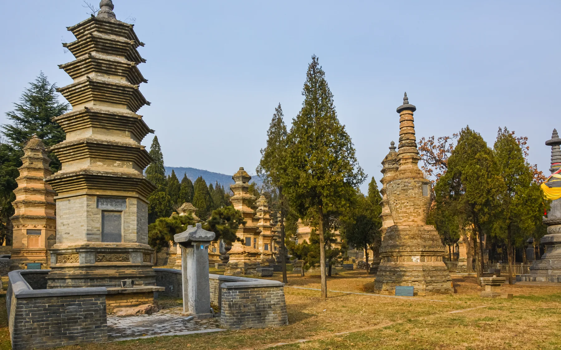 Shaolin Temple courtyard buildings held within the wooded Songshan valley