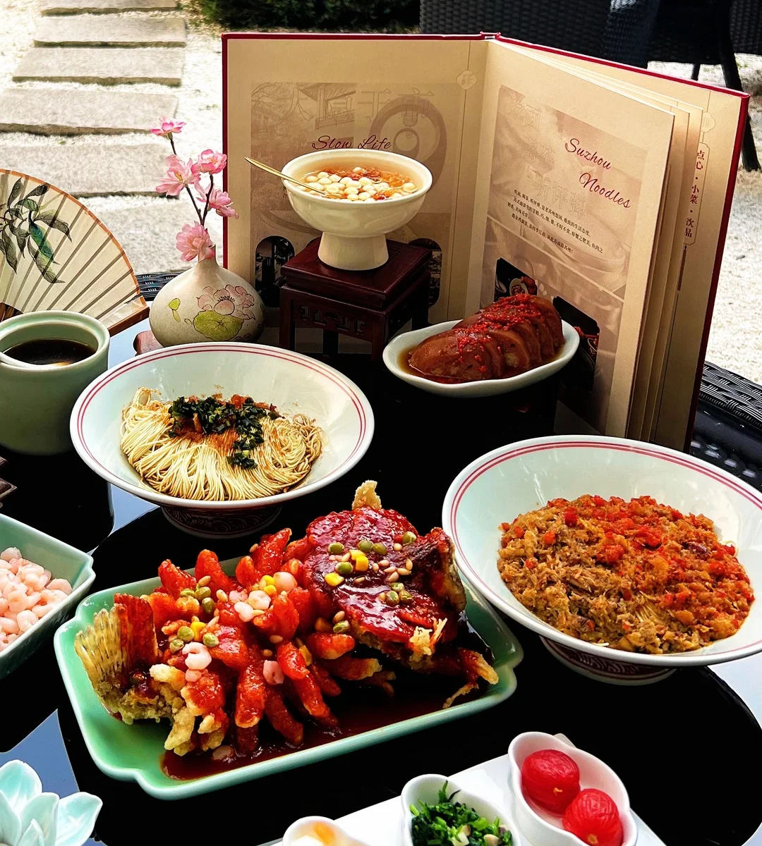 Squirrel-shaped mandarin fish with bright sweet-and-sour sauce, a famous Suzhou banquet dish