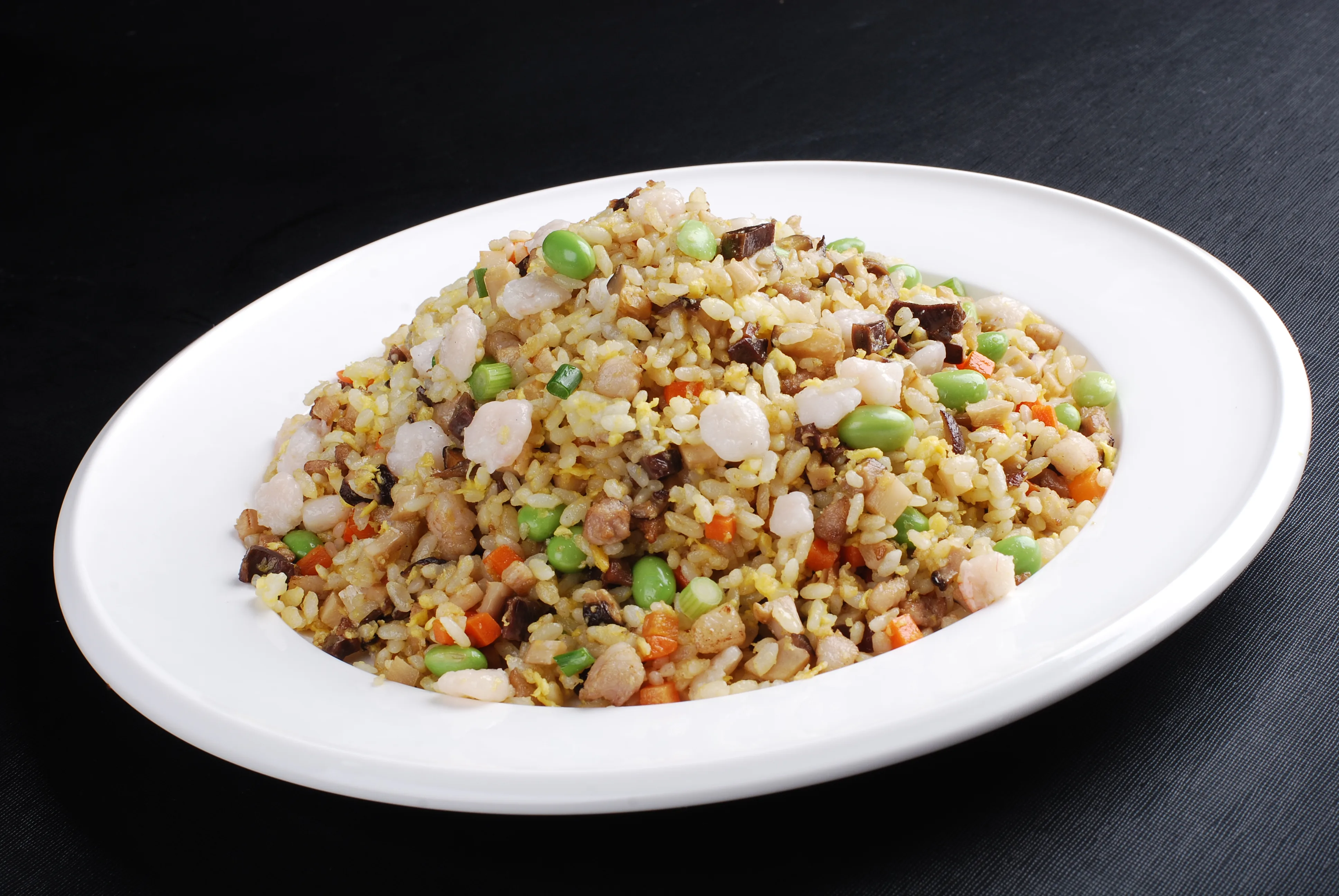 Yangzhou fried rice with separate grains, egg, shrimp and small diced ingredients