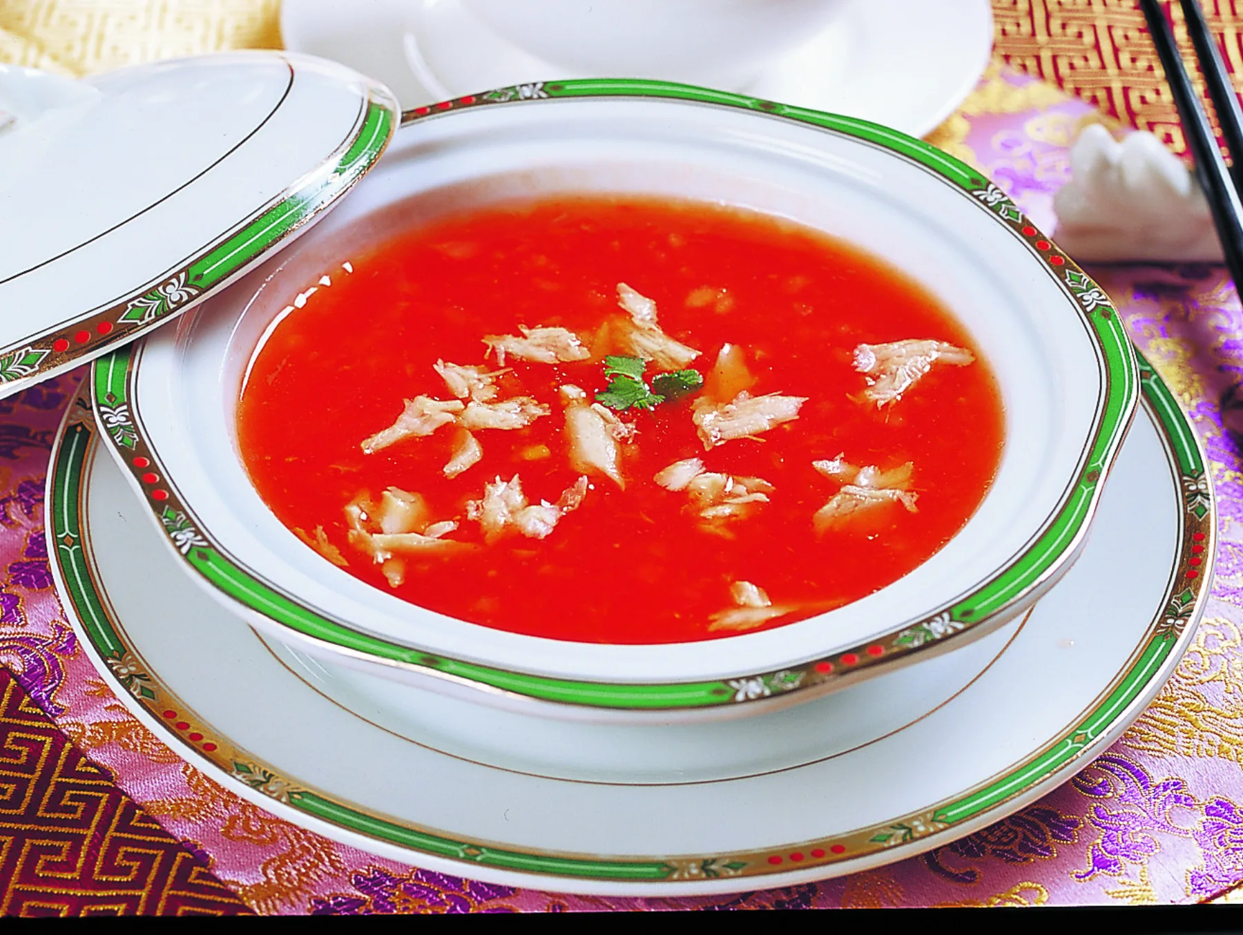 Sister Song's fish soup with fine pieces of fish in a thickened savory broth