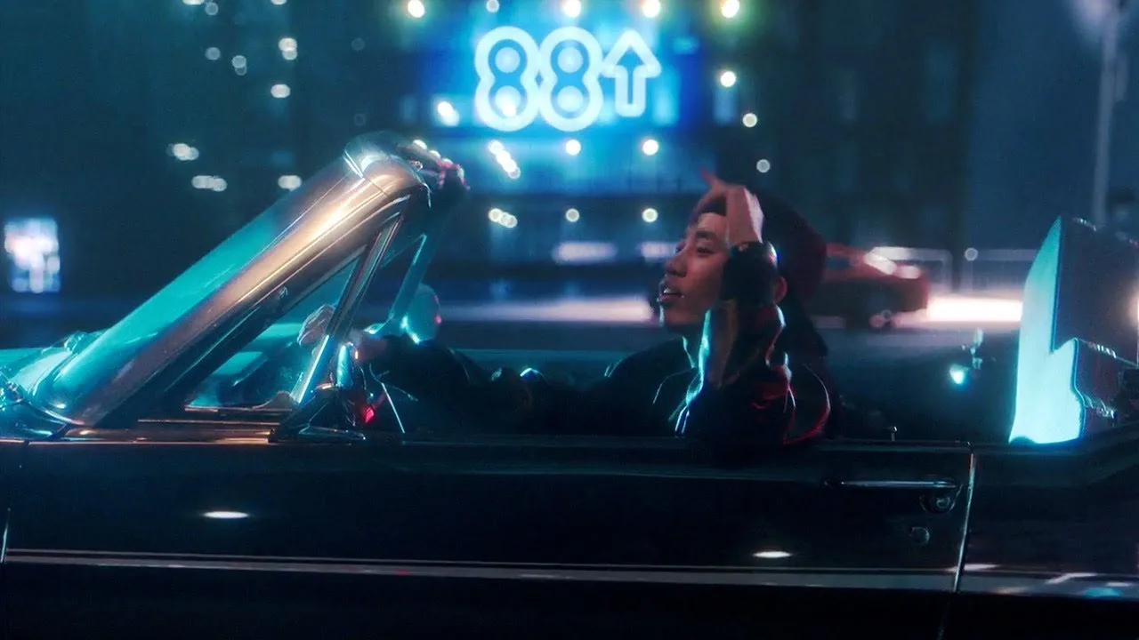 Masiwei driving at night in the Prince Charming official music video