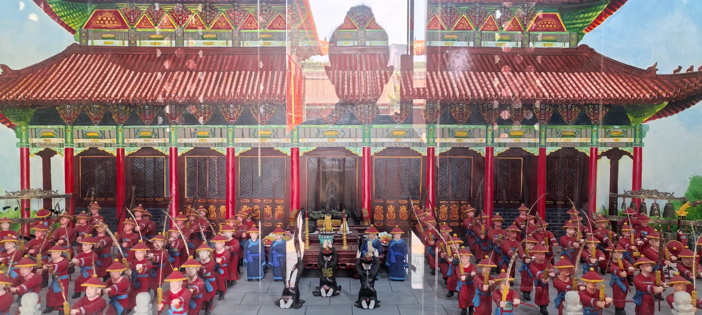 Contemporary Confucian memorial ceremony arranged before a temple hall