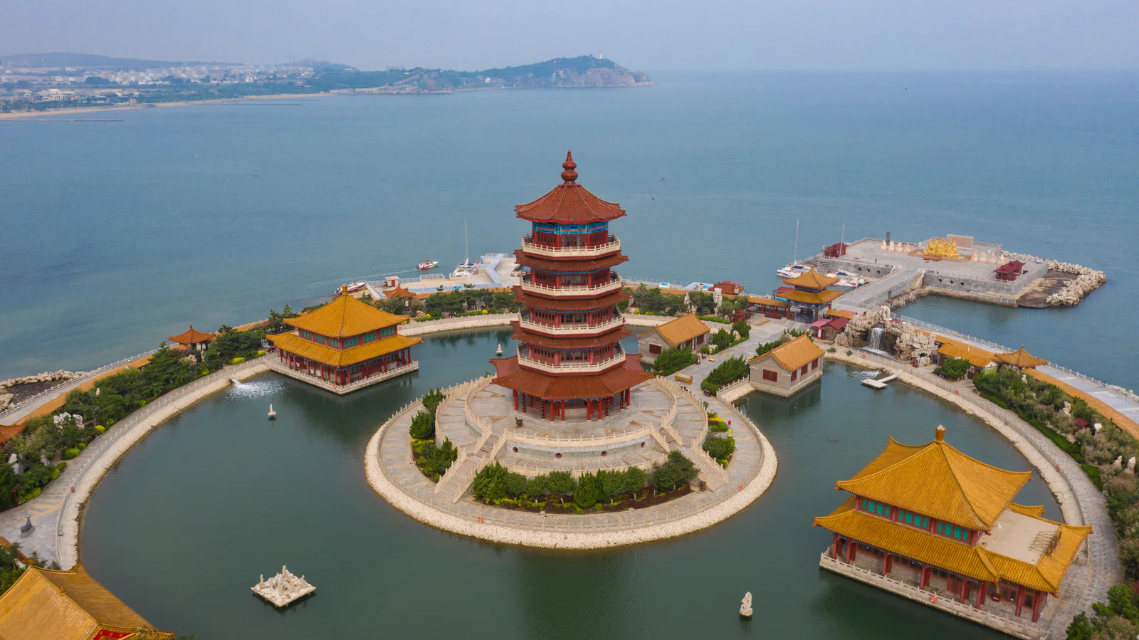 The coastal Eight Immortals cultural attraction at Penglai seen from above
