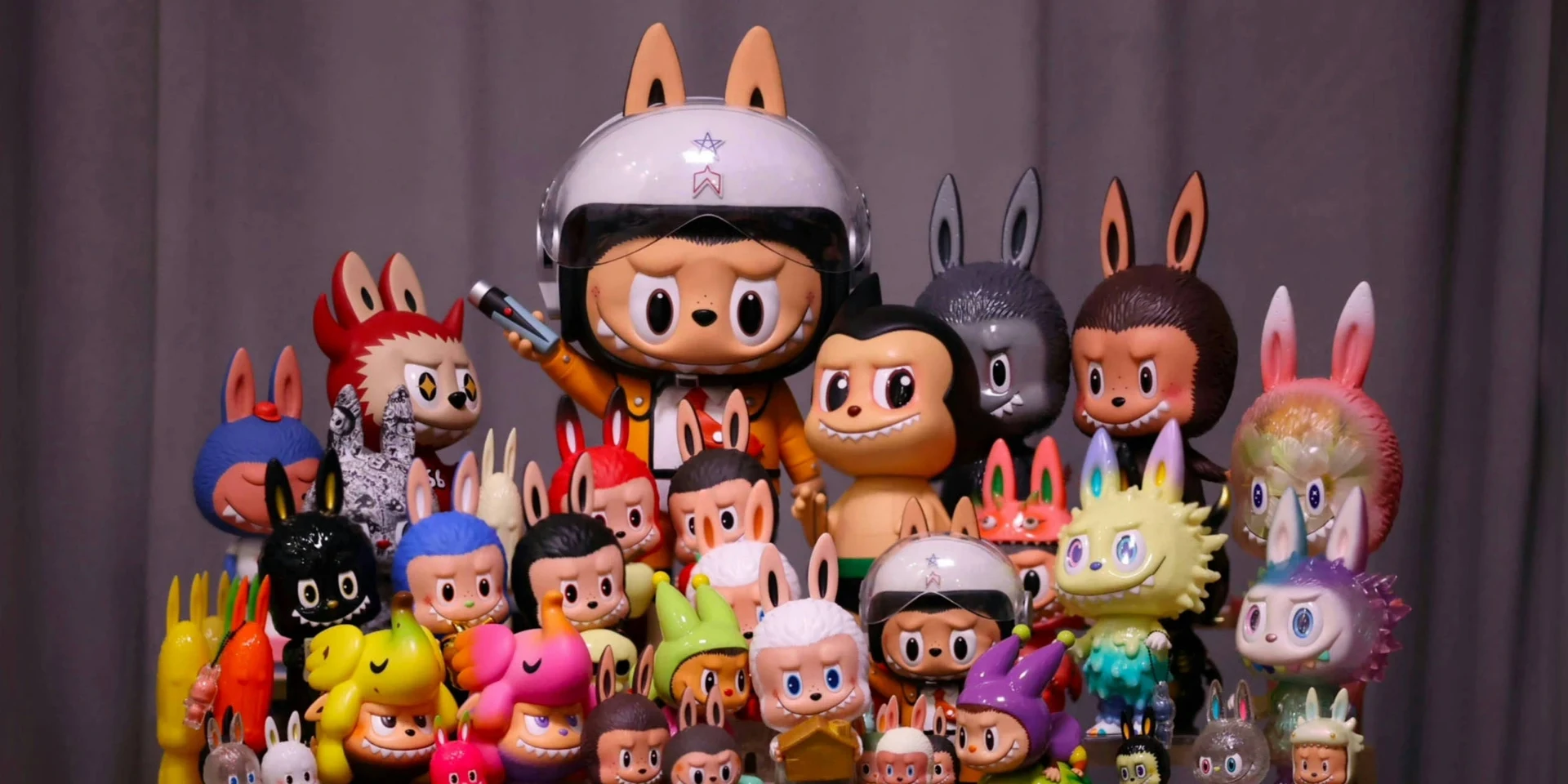 A real collection of Labubu and THE MONSTERS figures in different sizes, colors and designs