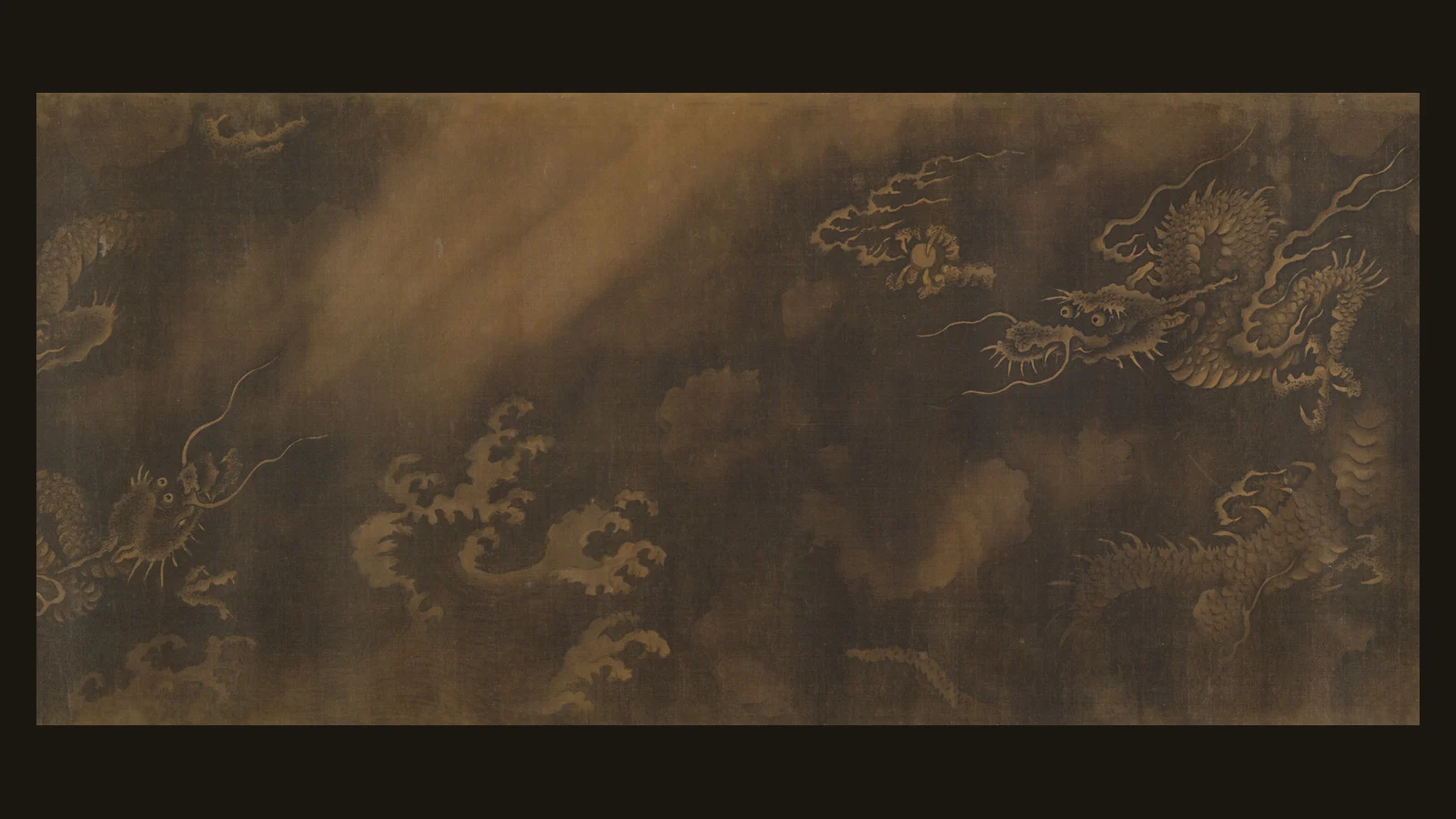 Dragons moving through storm-dark cloud in the handscroll Beneficent Rain