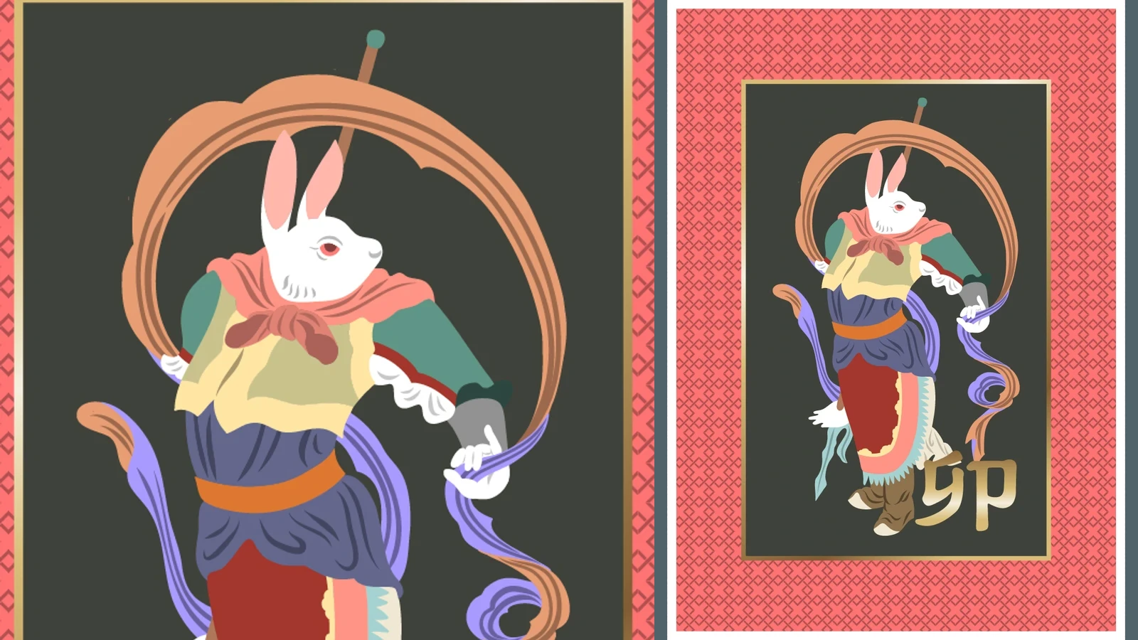 Contemporary Rabbit zodiac figure shown in detail and full length beside the Mao branch character