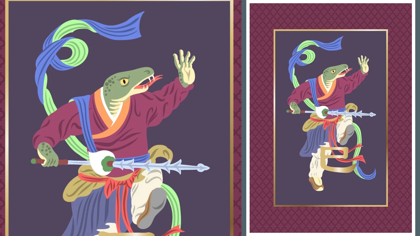 Contemporary Snake zodiac figure curling around the gold Si Earthly Branch character