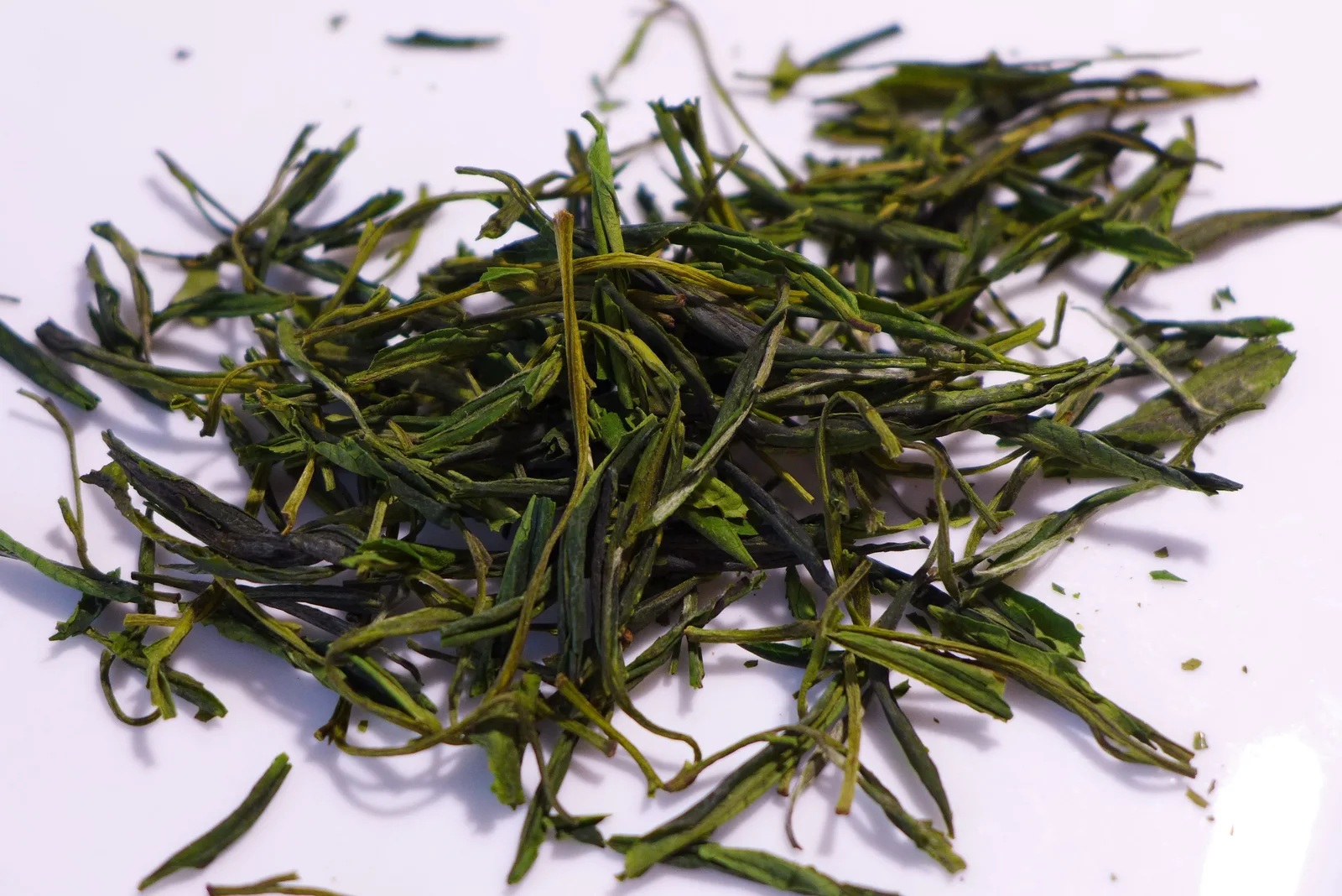 no-caption A documented Huangshan Maofeng dry-leaf sample on a neutral surface