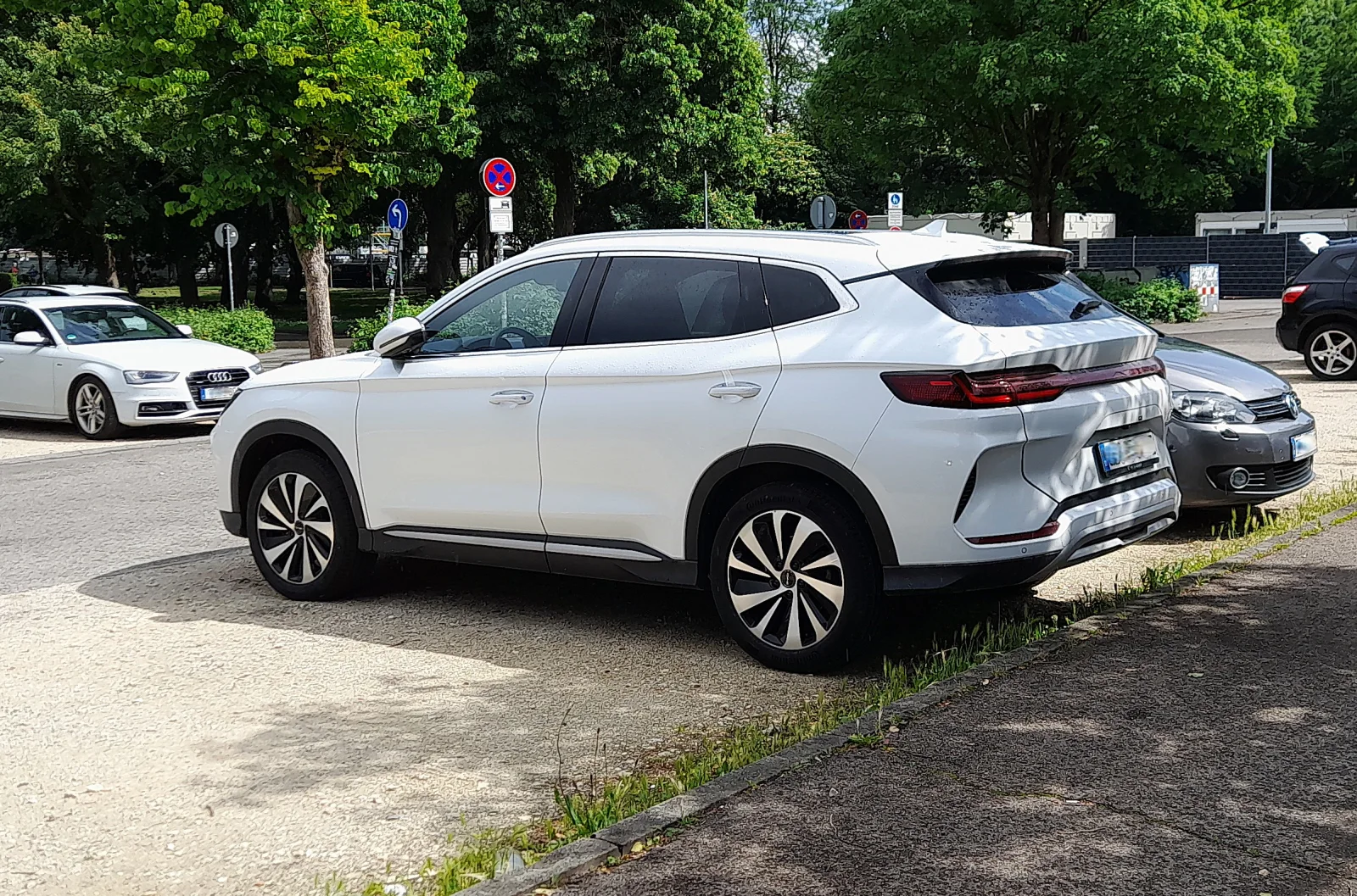 BYD Seal U EV parked in Ulm, Germany, in 2025, showing a foreign-market BYD passenger car rather than evidence of US sale