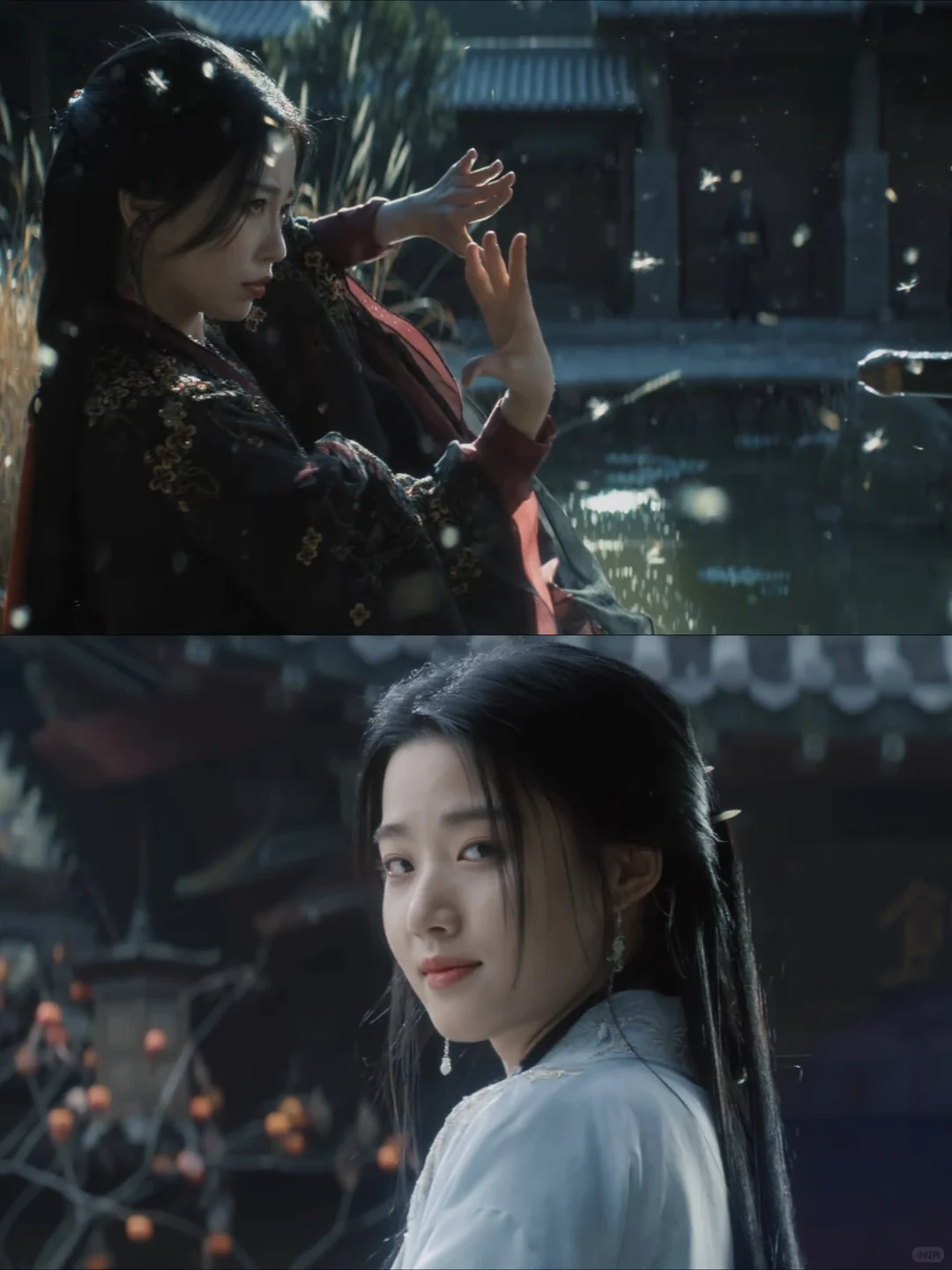My Journey to You shows Yun Weishan in contrasting dark combat dress and pale domestic dress