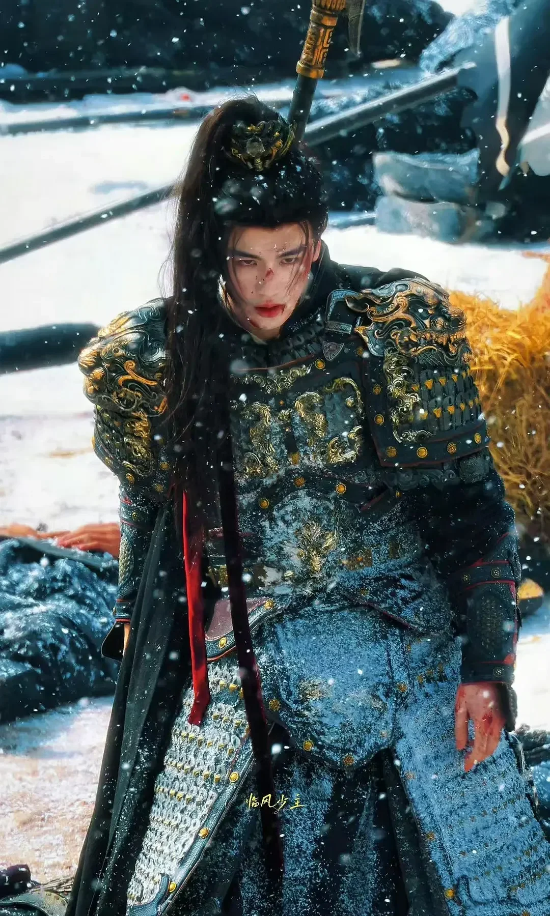 Xie Zheng bloodied and snow-covered after battle in Pursuit of Jade