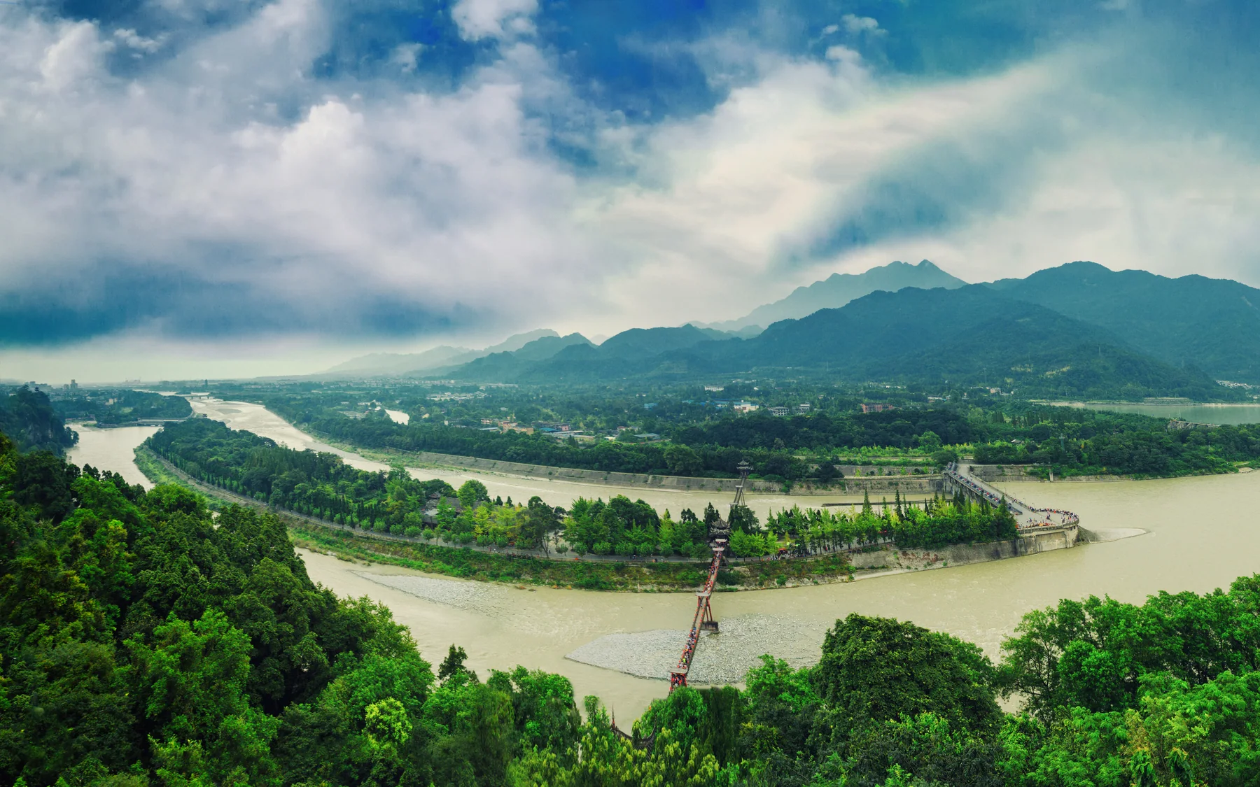 A wide Dujiangyan view showing why the irrigation landscape needs its own day