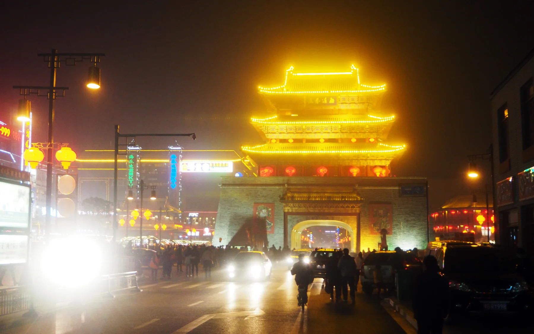 Kaifeng Drum Tower at night as a practical orientation point before entering food streets