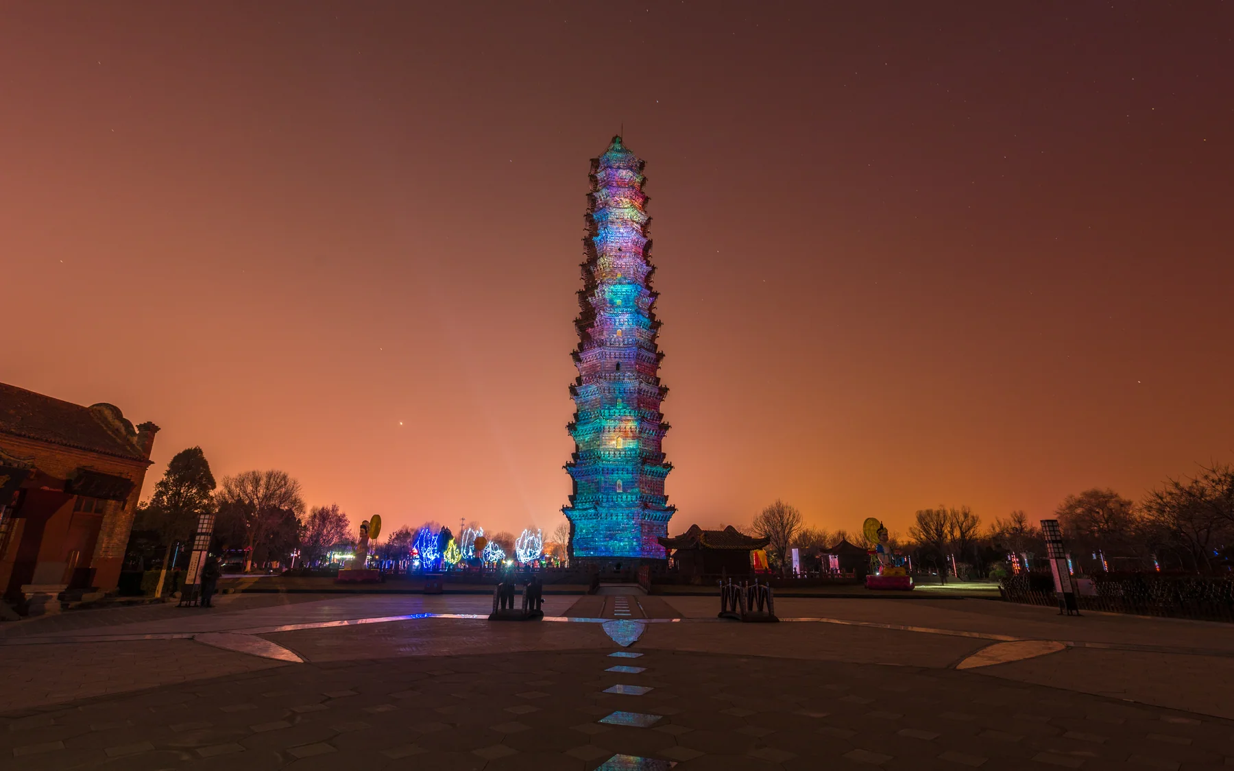 Daylight view toward the Iron Pagoda in its park setting