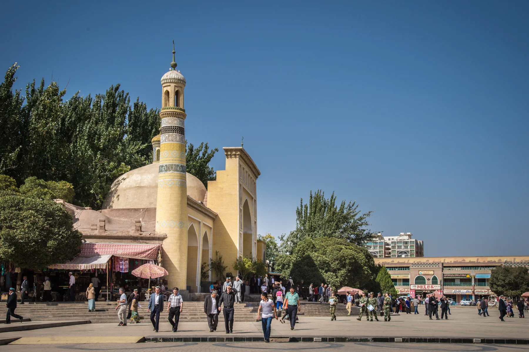 Id Kah Mosque and its public square in Kashgar, viewed as an active urban and religious center