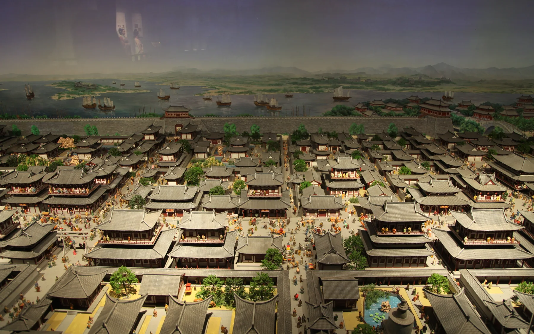 Luoyang's reconstructed palace-city landscape illuminated in the evening