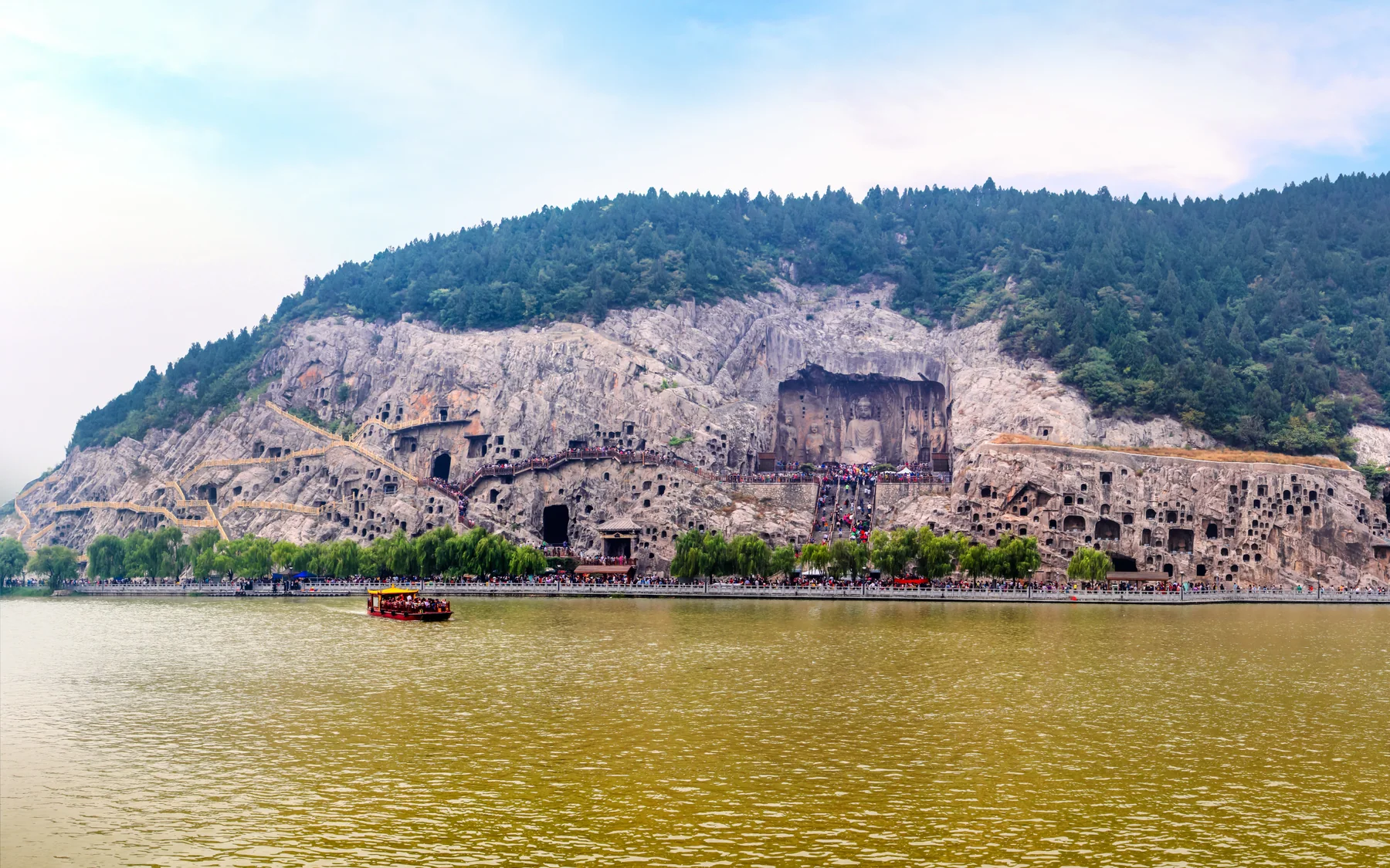 A wide Longmen panorama useful for understanding the route before choosing a close-up