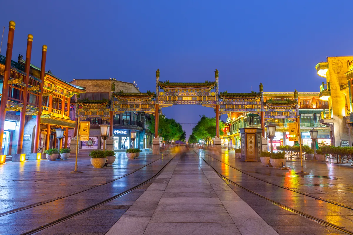 Historic illuminated street life for travelers visiting Beijing