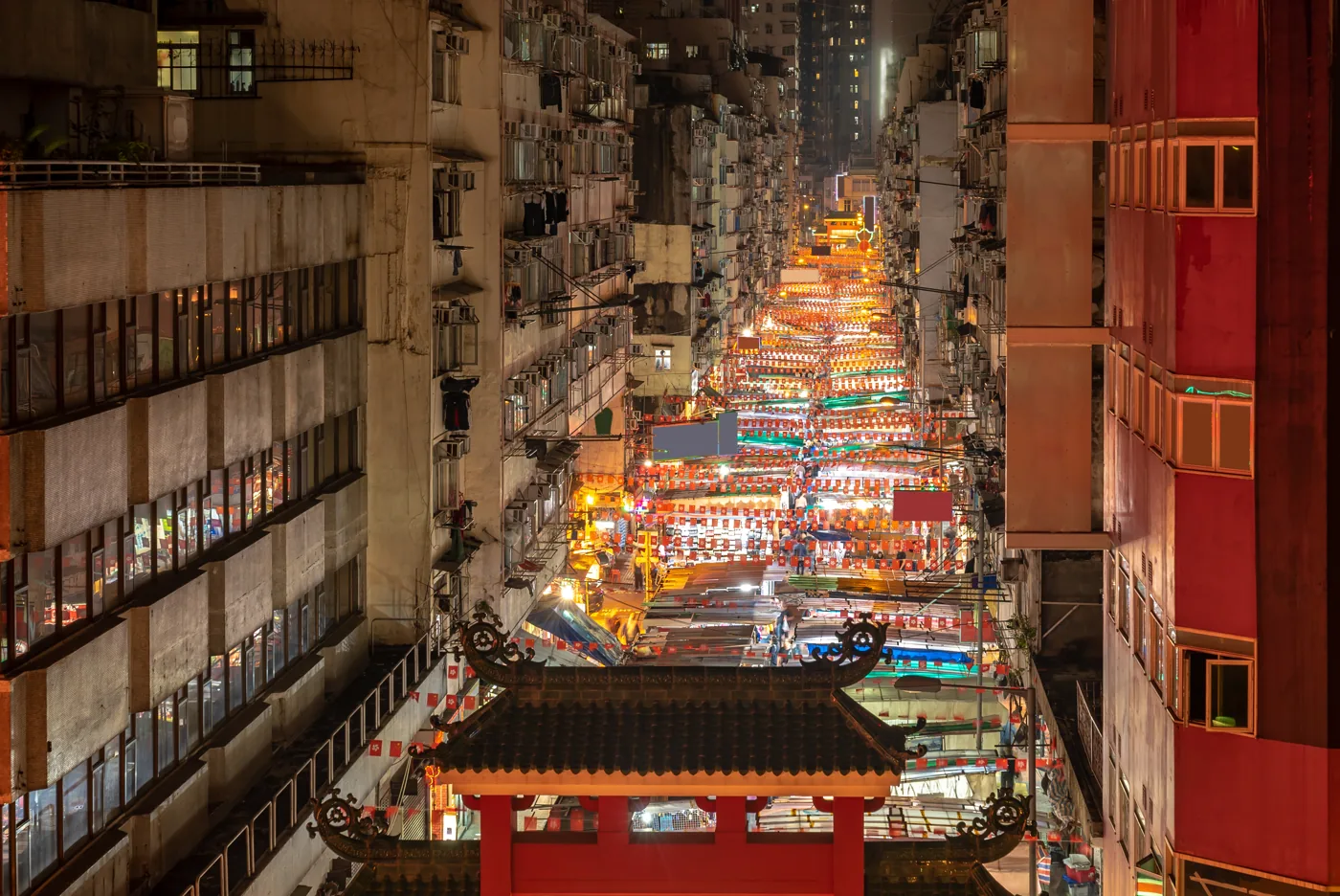 Temple Street night market and dense evening culture in Kowloon