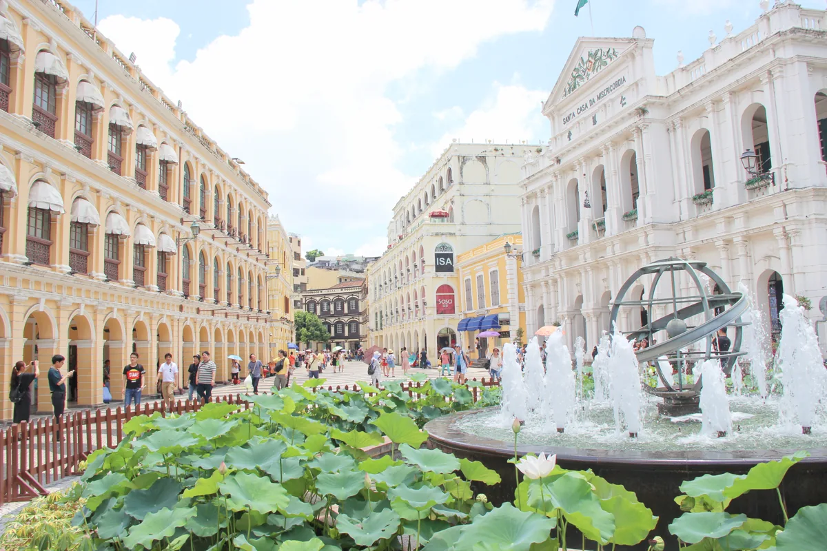 Senado Square and historic street life during travel to Macau